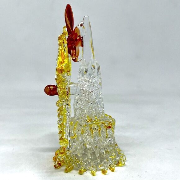 VINTAGE GLASS ART WINDMILL THAT SPINS 2.75” Clear and Yellow Glass CHARMING - Picture 5 of 5